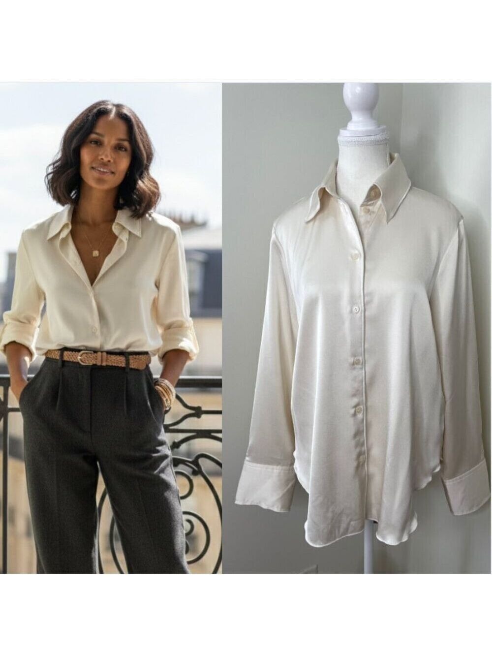 NWT H&M Satin Button Down Blouse M